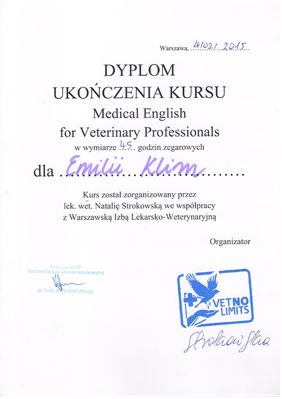 Medical English for Veterinary Professionals, 2015